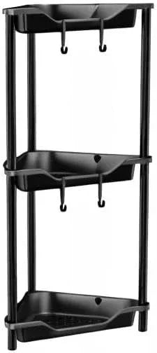 Orimade Rustproof 3 Tier Floor Standing Corner Shower Caddy Organizer, Plastic Metal Splicing Floor Corner Shelf Rack Stands for Bathroom, Black - ModernBath