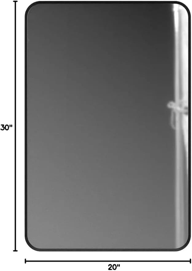 Minuover Wall Mount Mirror for Bathroom, Brush Black Metal Framed Rounded Corner Rectangular Vanity Mirror (20" x 30", Black) - ModernBath