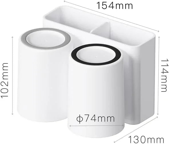 FLAUVEL Wall-Mounted Toothbrush and Toothpaste Holder - Self-Draining Design, Easy Installation, Space-Saving, White (Double - Two Normal Cups) - ModernBath