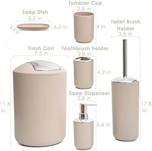 Moss & Stone 6-Piece Bathroom Accessories Set, Includes Soap Dispenser, Toothbrush Holder, Toothbrush Cup, Soap Dish, Complete Bathroom Decor Set (Beige) - ModernBath