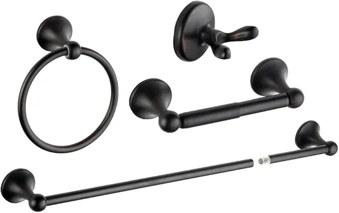 4 Piece Bathroom Accessory Set(Adjustable Towel Bar, Towel Ring, Toilet Paper Holder,Towel Hook), Wall Mounted Bathroom Hardware Accessories Set,Matte Black - ModernBath