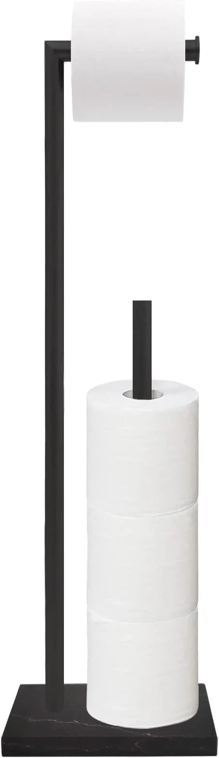 Gzila Free Standing Toilet Paper Holder Stand with Reserve, Heavy Weighted Marble Design Base SUS304 Stainless Steel… (Black) - ModernBath