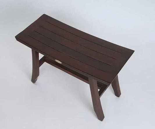 DecoTeak Teak Shower Bench – 28 Inch Waterproof Wooden Seat for Inside Shower Spa-Quality Shower Chair | Curved Seat for Adults | Non-Slip Feet | Large Storage Shelf - ModernBath