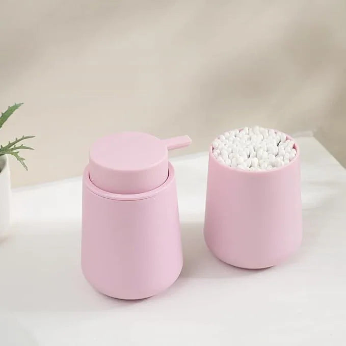 YAUKPH Matte Pink Bathroom Accessories 2 Piece Set Plastic Soap Dispenser and Toothbrush Holder for Modern Bathroom Decor - ModernBath