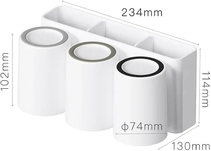 FLAUVEL Wall-Mounted Toothbrush and Toothpaste Holder - Self-Draining Design, Easy Installation, Space-Saving, White (Triple - Three Normal Cups) - ModernBath
