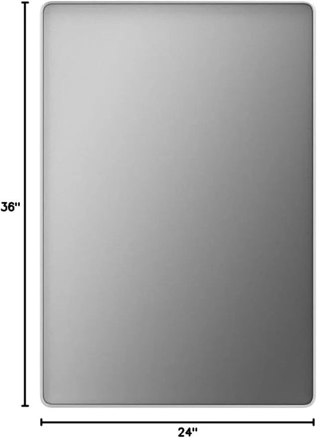 LOAAO 24X36 Inch Brushed Nickel Bathroom Mirror, Rounded Rectangle Silver Metal Frame Mirror, Brushed Nickel, Anti-Rust, Hangs Horizontally or Vertically - ModernBath
