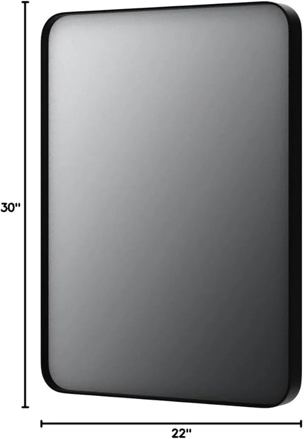 LOAAO Black Metal Framed Bathroom Mirror for Wall, 22X30 Inch Rounded Rectangle Mirror, Matte Black Bathroom Vanity Mirror Farmhouse, Anti-Rust, Hangs Horizontally or Vertically - ModernBath