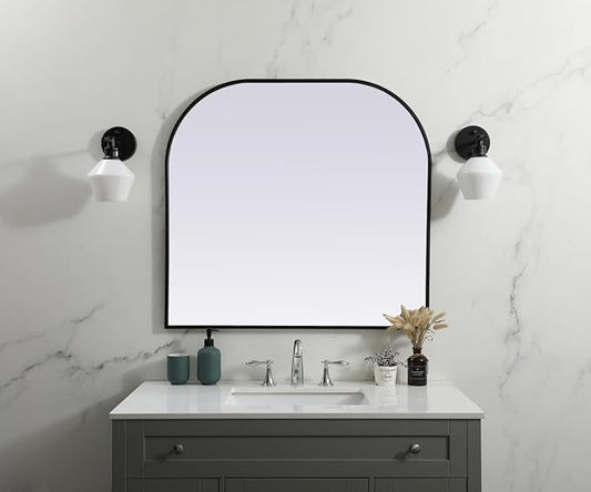 Illuminate, Metal Frame Arch Mirror 36X34 Inch in, Modern, Black