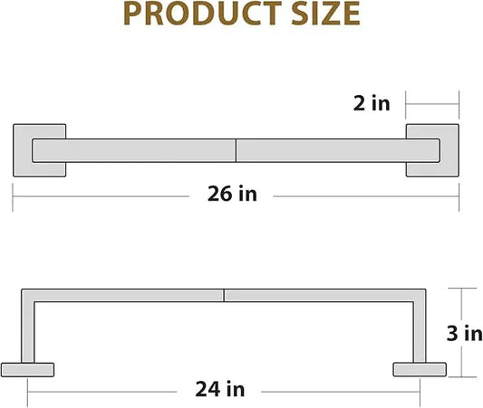 Matte Black Towel Bar 24 Inch, Square Base Thicken Towel Rack for Bathroom Wall, SUS304 Stainless Steel Towel Rod, Modern Home Decor (Total Length 26-Inch) - ModernBath
