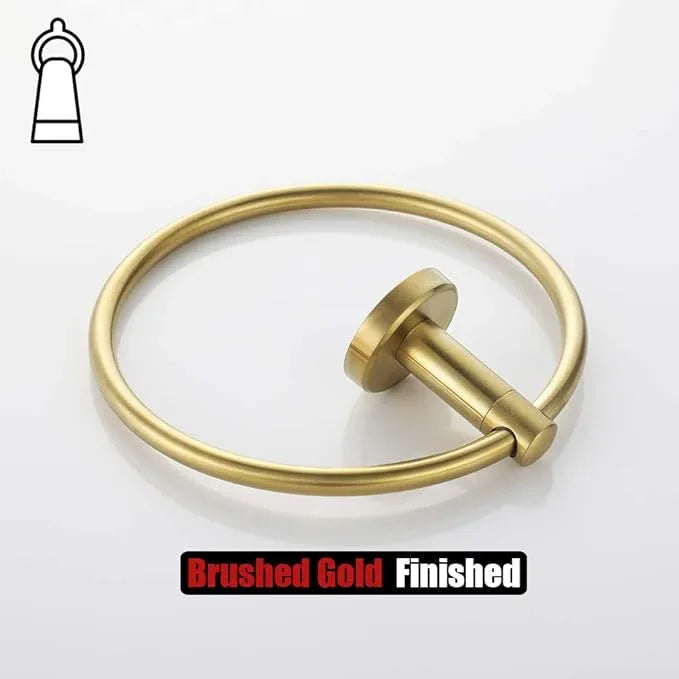 JQK Towel Ring Brass Gold, 304 Stainless Steel Hand Towel Holder for Bathroom, Brushed Gold Wall Mount, TR130-BG - ModernBath