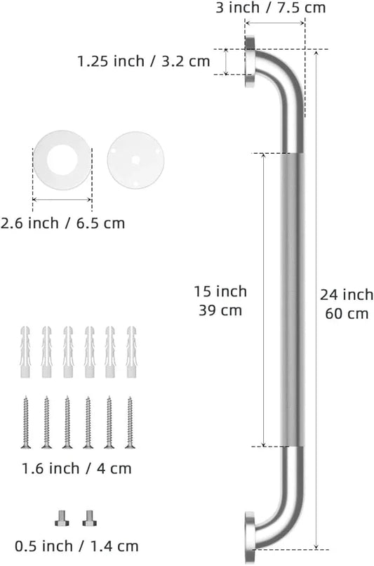 24 Inch Anti Slip Shower Grab Bar, Munzong 2 Pack Stainless Steel Bathroom Grab Bar, Brushed Nickel Knurled Bathroom Balance Bar,Safety Hand Rail Support Handicap Elderly Senior Assist Bath Handle - ModernBath