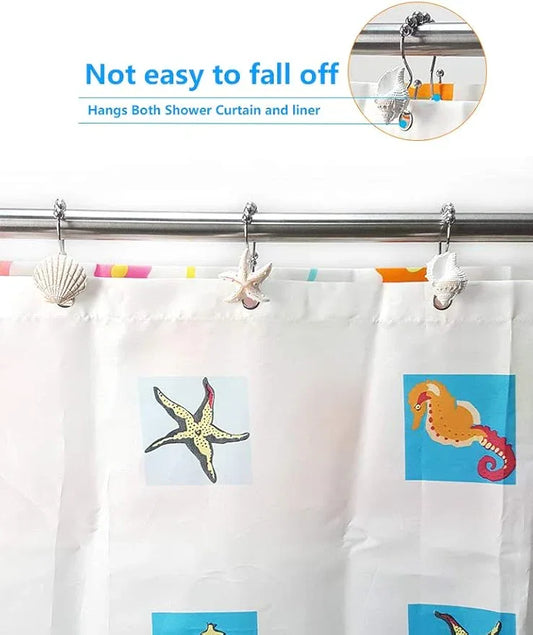 Ocean Decorative Shower Curtain Hooks Rust Proof,Stainless Steel Shower Curtain Rings with 5 Glide Rollers for Bathroom and Shower Set of 12-Hook - ModernBath
