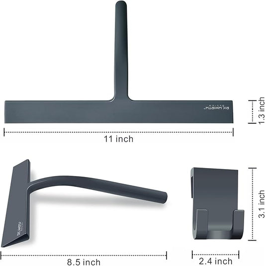 Shower Squeegee for Glass Doors, RICHMIRTH 11" Inch Width Silicone Rubber Blade Squeegee Window Cleaner Tool Squeegee for Shower Glass Doors Bathroom Mirror Car Window Tile - Gray