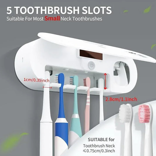 Toothbrush Holders - OVAS HOO Toothbrush Holder for Bathroom 5 Toothbrush Slots Toothbrush Holder Wall Mounted with Toothpaste Dispenser Chargeable Tooth Brushing Holder (White) - ModernBath