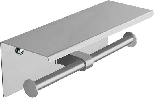 BGL Toilet Paper Holder with Shelf Brushed Nickel Double Head Toilet Tissue Roll Holder 304 Stainless Steel Wall Mount for Bathroom - ModernBath