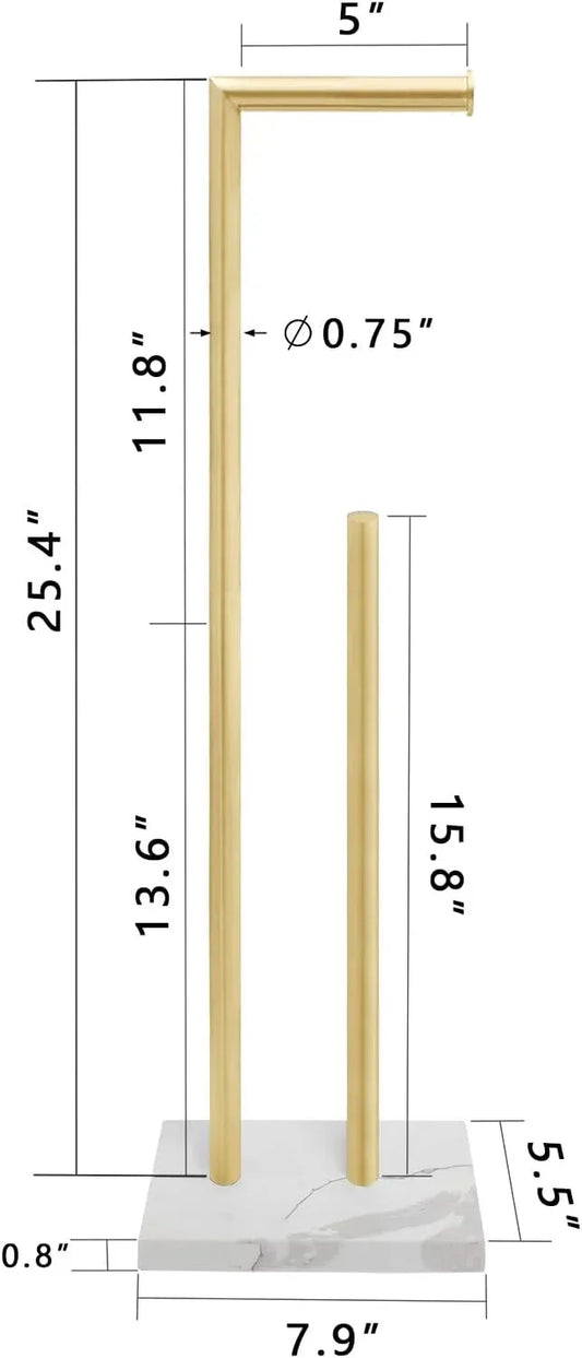 GZILA Toilet Paper Holder Stand Brushed Gold with Reserve, Marble Base Design, Free Standing Bathroom Tissue Roll Holder Freestanding, SUS304 Stainless Steel - ModernBath