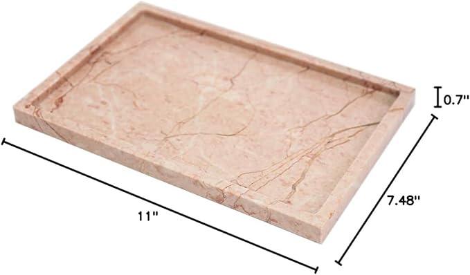 Real Luxurious Natural Marble Vanity Tray Genuine Marble Storage Tray for Home Decor Stone Tray for Bathroom/Kitchen/Vanity/Dresser Non-Resin/Non-Ceramic/Cream Rose - ModernBath