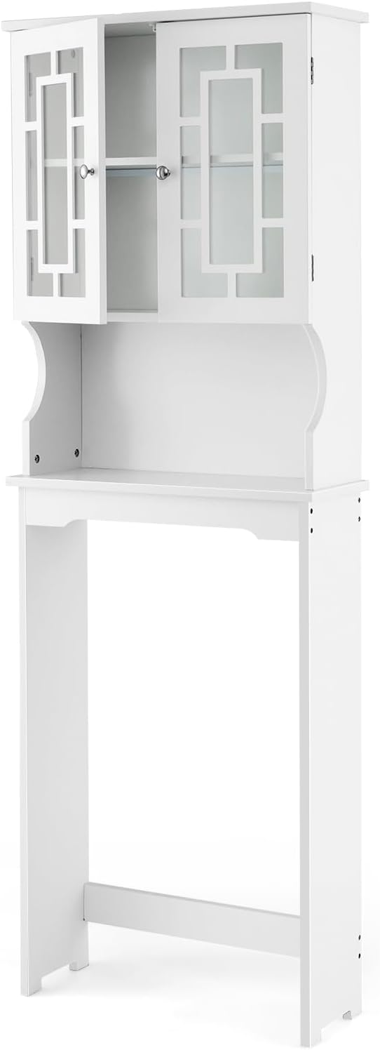 BestComfort Over The Toilet Storage Cabinet, Home Bathroom Space Saver Organizer Above Toilet, Double Doors and Adjustable Shelf, Wooden Freestanding Toilet Storage Rack Unit, 67 inch (White)