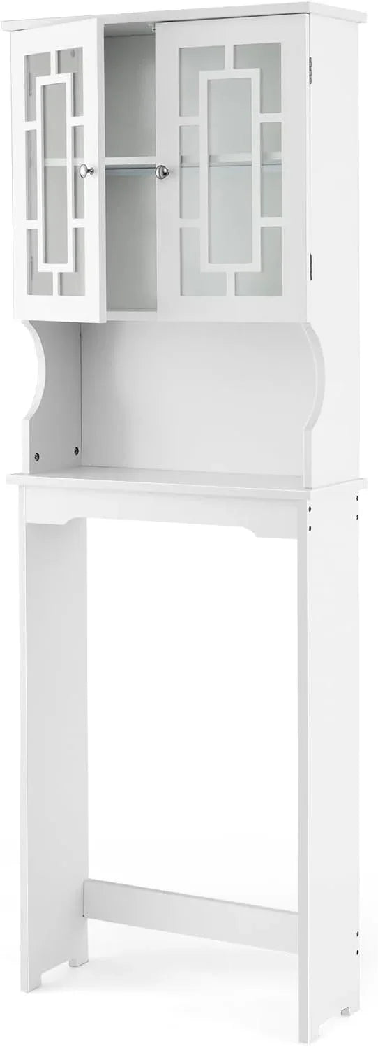 BestComfort Over The Toilet Storage Cabinet, Home Bathroom Space Saver Organizer Above Toilet, Double Doors and Adjustable Shelf, Wooden Freestanding Toilet Storage Rack Unit, 67 inch (White) - ModernBath