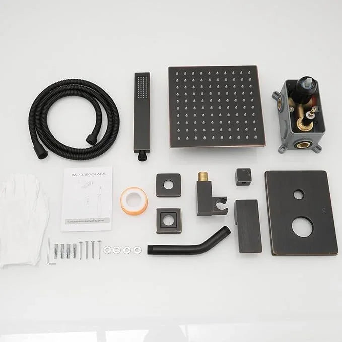 annazom Oil Rubbed Bronze rain Shower Faucet Set Shower System 8 Inches Square Shower Head with Handheld, Waterfall Showerhead, All Metal Shower Faucet Trim Repair Kits (Contain Shower Valve) - ModernBath