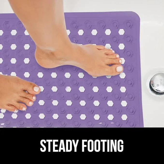 GORILLA GRIP Patented Bath Tub Shower Mat, Machine Washable Bathtub Floor Liner Mats, Suction Cups and Drain Holes to Keep Tubs Clean, Soft on Feet, Bathroom Essentials, 35x16 Inch, Purple Opaque - ModernBath