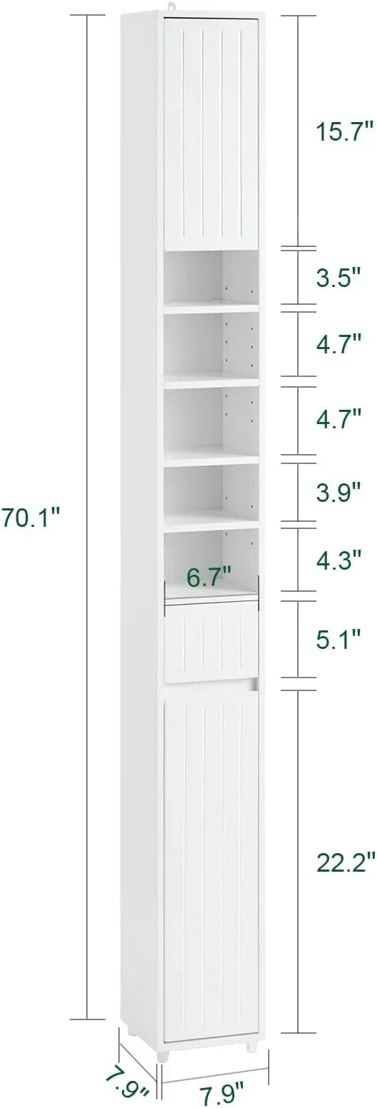 SoBuy Tall Narrow Storage Cabinet, Skinny Bathroom Cabinet with Adjustable Shelves Slender, Anti-Tipping Floor Standing Cupboard, Pinstripe White BZR160-W - ModernBath