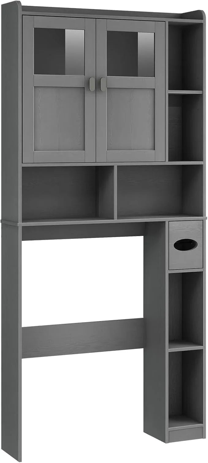 Vabches Over The Toilet Storage Cabinet, Bathroom Shelf Over Toilet with Glass Doors and Adjustable Shelves, Natural Grey Freestanding Home Space Save Toilet Rack, for Restroom, Bathroom, Laundry - ModernBath