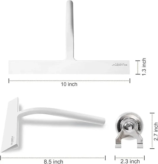 Shower Squeegee for Glass Doors 10 Inch, RICHMIRTH All Purpose Squeegee Cleaning Tool for Window Glass Mirror Bathroom Tile with Suction Cup Hooks - White - ModernBath