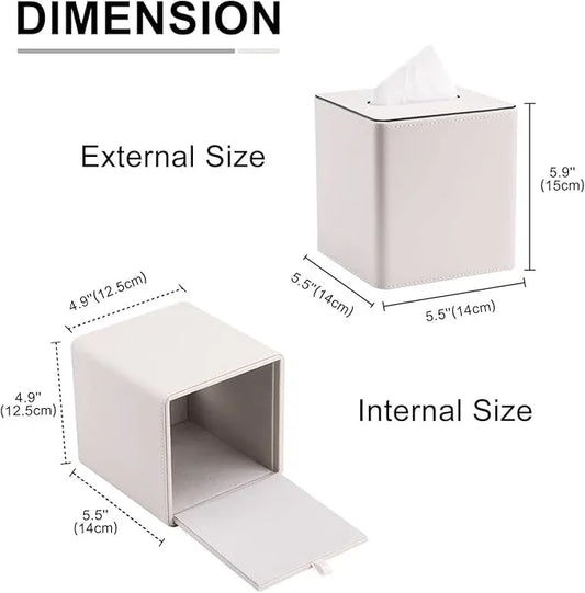 KINGFOM Leather Tissue Box Cover – Square Modern PU Leather Tissue Holder, Cube Tissue Dispenser for Home, Office, Bedroom, Bathroom – Elegant Minimalist Style (Ivory White-Square) - ModernBath