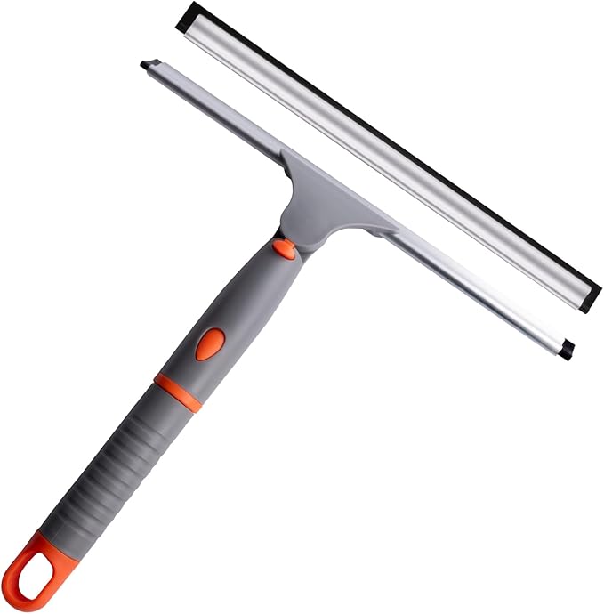 ITTAHO Swivel Shower Squeegee for Glass Doors, All-Purpose Anti-Slip Window Squeegee with 2 Blades, Window Cleaner Tool Bathroom Squeegee for Shower Doors, Tile Shower Walls,Mirrors,Car Windshields