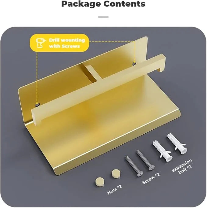 Double Toilet Paper Holder with Shelf, FreshGlow Tissue Holder Brushed Gold, Wall Mount Commercial Toilet Paper Dispenser Phone Shelf Stainless Steel, Tissue Roll for Bathroom - ModernBath