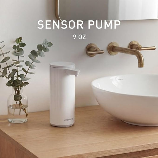 simplehuman 9 oz. Touch-Free Automatic Rechargeable Sensor Pump, White Stainless Steel, New