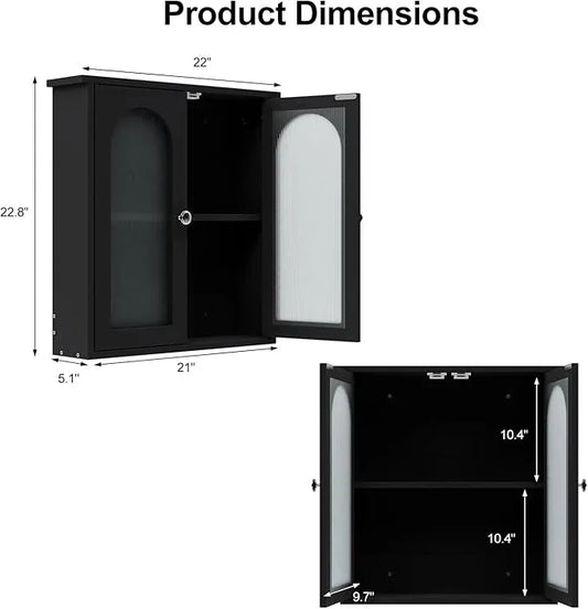 Black Bathroom Wall Cabinet,Bathroom Cabinet Wall Mounted with Arched,Medicine Cabinets Over Toilet,Surface Mount Medicine Cabinet for Laundry Room,Kitchen,Storage Cabinet 22x23 - ModernBath