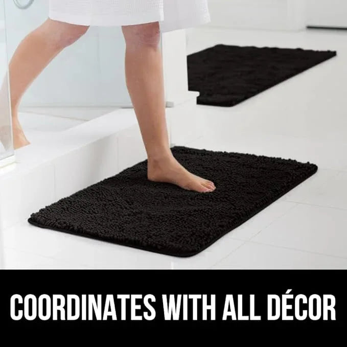 GORILLA GRIP Bathroom Rug Sets 3 Piece, Bath Mat Set and Oval Toilet Base with Rubber Backing, Plush Absorbent Shaggy Chenille Washable Mats, Includes 24x19.5, 24x17 and 36x24 Inch Rugs, Black - ModernBath