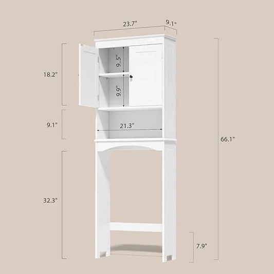 Gizoon Over The Toilet Storage Cabinet with Adjustable Shelf and Double Doors, Bathroom Space Saver Organizer Above Toilet with Open Shelf, Taller Wooden Free Standing Toilet Rack -White - ModernBath