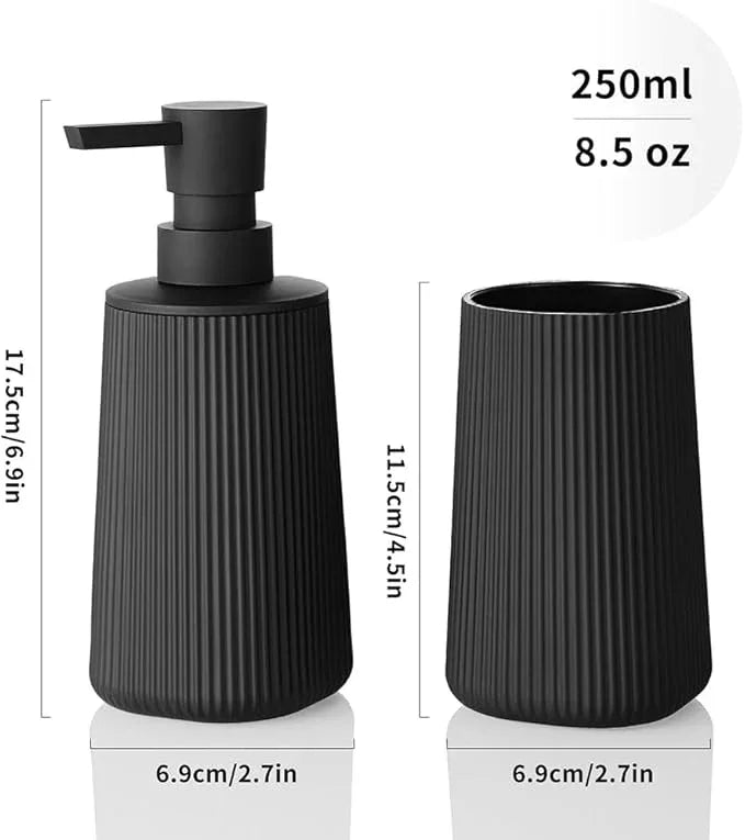 YAUKPH Bathroom Accessories 2 Piece Soap Dispenser and Toothbrush Holder Set Striped Black - ModernBath