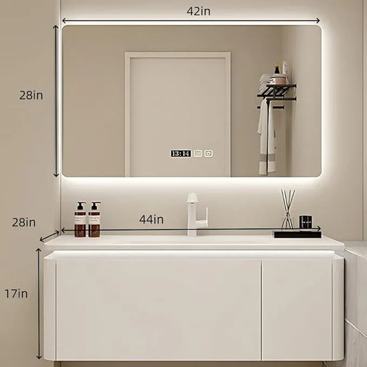 44in Luxury White Bathroom Cabinet - Oversized Drawer & Intelligent Defogging & High-Definition LED Lighting & Suspended Bathroom Cabinet | Bathroom Vanity with Sink (44in) - ModernBath