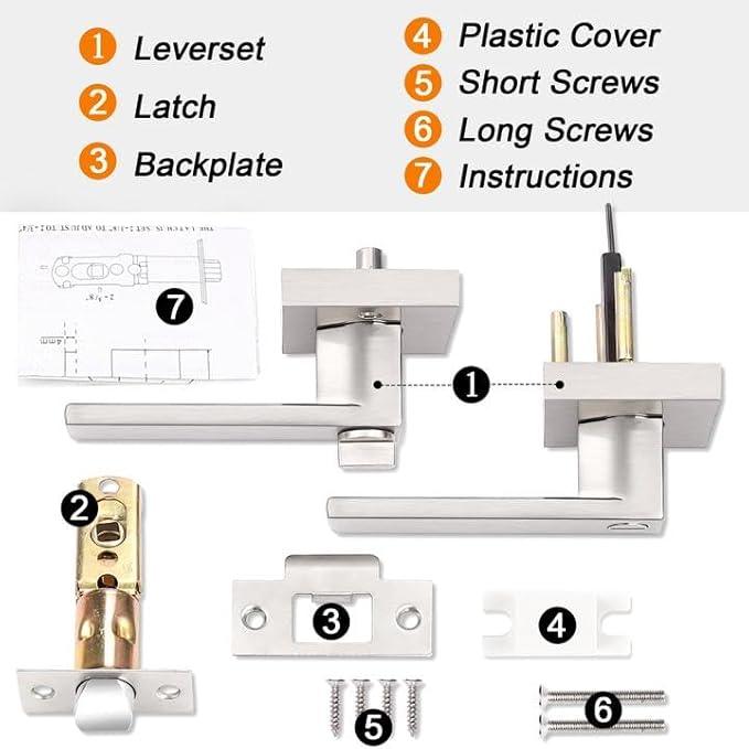 Probrico 5 Pack Door Handles Brsuhed Nickel Privacy Door Levers with Lock for Bedroom & Bathroom, Heavy Duty Square Interior Door Handles,for Left & Right Handed Doors,Keyless - ModernBath