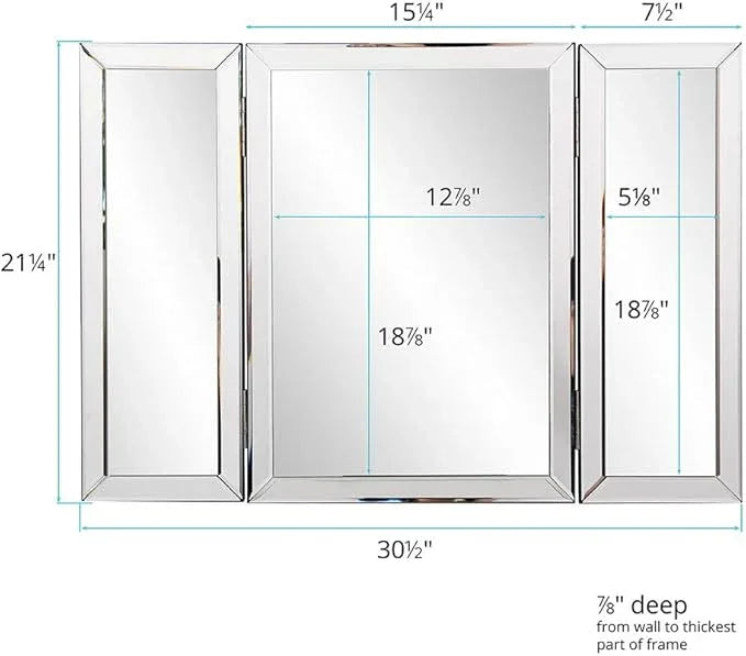 Howard Elliott Tripoli Trifold Vanity Mirror 3 Way TableTop Bedrooms, Bathroom, Makeup Portable Cosmetic & Makeup Mirror with Beveled Edges Tri-fold Mirror, 31 Inch x 21 Inch - ModernBath