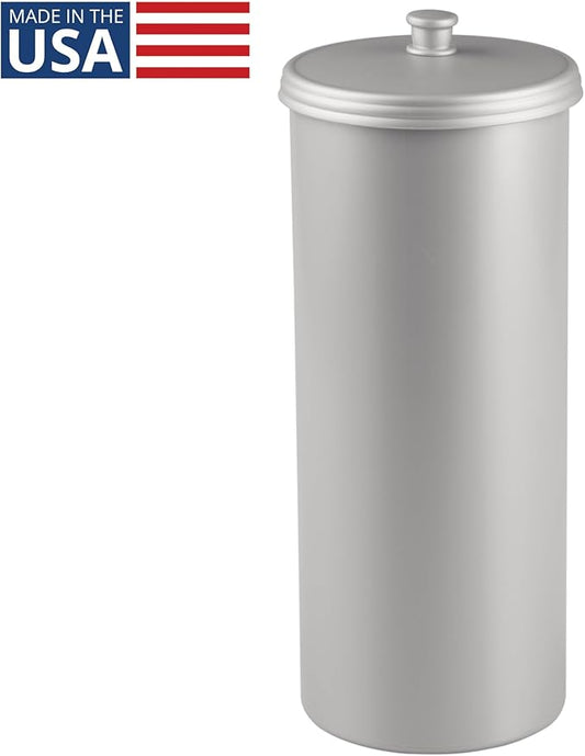 iDesign Freestanding Bathroom Toilet Paper Storage Holder with Lid for 3 Extra Rolls, Silver