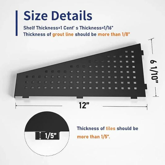 Corner Shower Shelf, Matte Black 12" Trapezoid Grout in Shampoo Shelf, 304 Stainless Steel Grid Design Recessed Bathroom Shelf for Tiled Wall - ModernBath