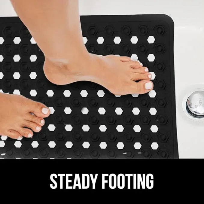 GORILLA GRIP Patented Bath Tub Shower Mat, Machine Washable Bathtub Floor Liner Mats, Suction Cups and Drain Holes to Keep Tubs Clean, Soft on Feet, Bathroom Essentials, 35x16 Inch, Black - ModernBath