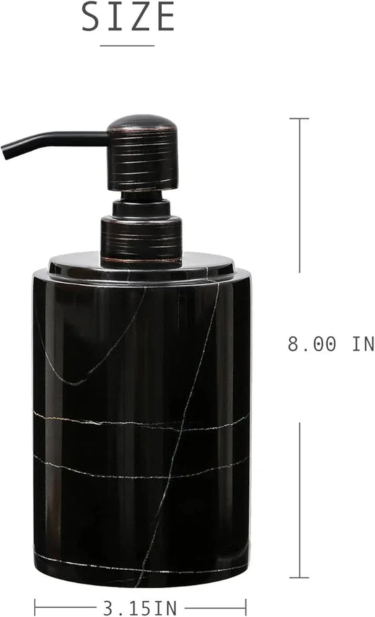 JIMEI Black Marble Soap Dispenser Hand or Dish for Bathroom & Kitchen - Decorative Natural Marble Stone Liquid Soap/Lotion Dispenser - Stainless Steel Soap Dispenser Easy-Glide Pump - Refillable - ModernBath