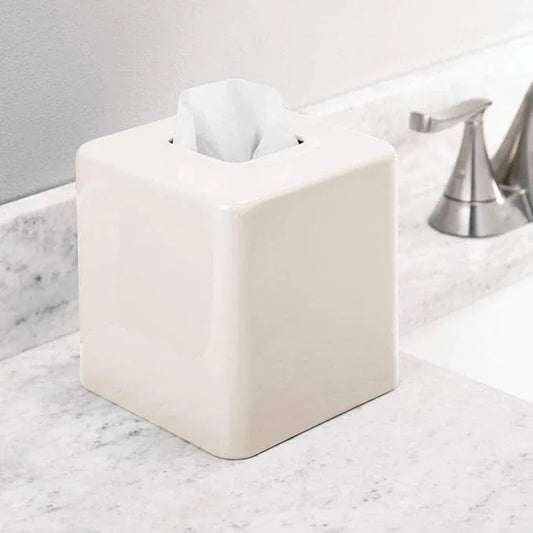 mDesign Metal Square Tissue Box Cover, Modern Facial Paper Holder - Accessories for Bathroom Vanity Countertop, Bedroom Dresser, Night Stand, Desk, Office, End Table - Unity Collection - Cream/Beige - ModernBath