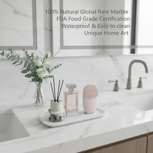 Marmor 100% Natural Marble Bathroom Tray for Perfume, Candles, Jewelry Stone Vanity, Bathroom & Kitchen Counter Organizer and Home Decor (Small White Crystal Tray) - ModernBath