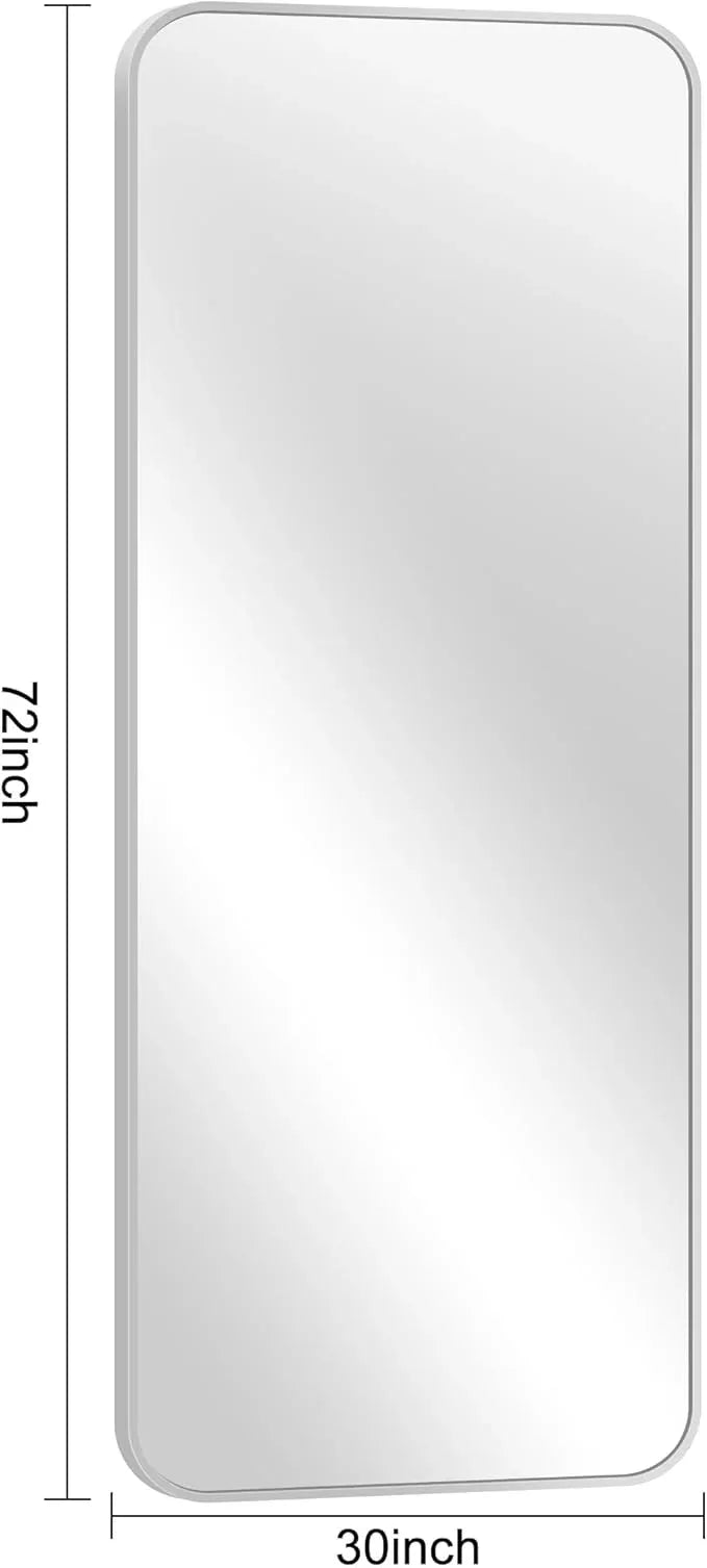 CIVENO Silver Bathroom Mirror, 72 x 30 Inch Large Rectangle Mirror, Rectangular Vanity Mirror Aluminum Metal Frame, Rounded Corner Wall Mirror for Living Room Bedroom Entryway Horizontal/Vertical - ModernBath