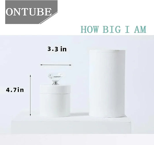 ONTUBE Porcelain Cotton Swabs Holder Organizer with Crystal Lid and Easy to Clean, White (Silver Lid,Set of 1) - ModernBath