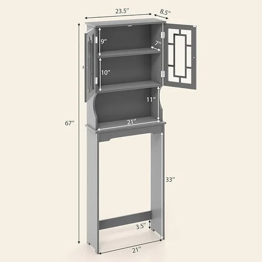 BestComfort Wooden Over The Toilet Storage Cabinet, Home Bathroom Space Saver, Double Doors, Adjustable Shelf Organizer, Open Storage Shelf, Freestanding Toilet Storage Rack Unit (Gray), Grey - ModernBath