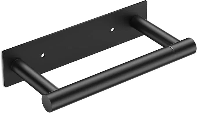 FORIOUS Black Toilet Paper Holder, Adhesive or Wall Mounted Options, Stainless Steel Rustproof Stick on no Drilling Double Post Pivoting Toilet Tissue Roll Holder Wall Mount for Bathroom, Matte Black - ModernBath