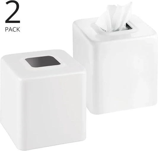 mDesign Metal Square Tissue Box Cover, Modern Facial Paper Holder - Accessories for Bathroom Vanity Countertop, Bedroom Dresser, Night Stand, Desk, Office, End Table - Unity Collection, 2 Pack - White - ModernBath